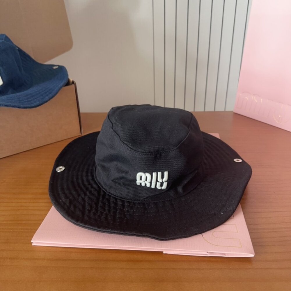 Miu Miu Black Cotton Logo Bucket Hat